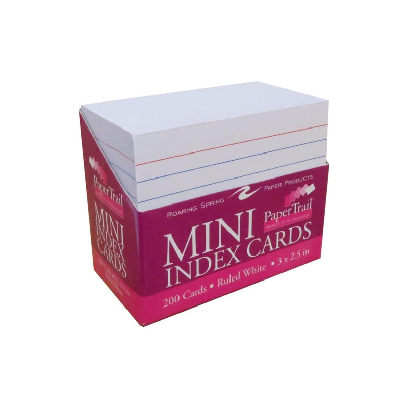 Roaring Spring Mini Index Cards 3"x2.5", 200 Count, 100# White Single Sided Ruled Paper, In Convent Tray Holder, Blank on Back (Pack of 1) - Image 1